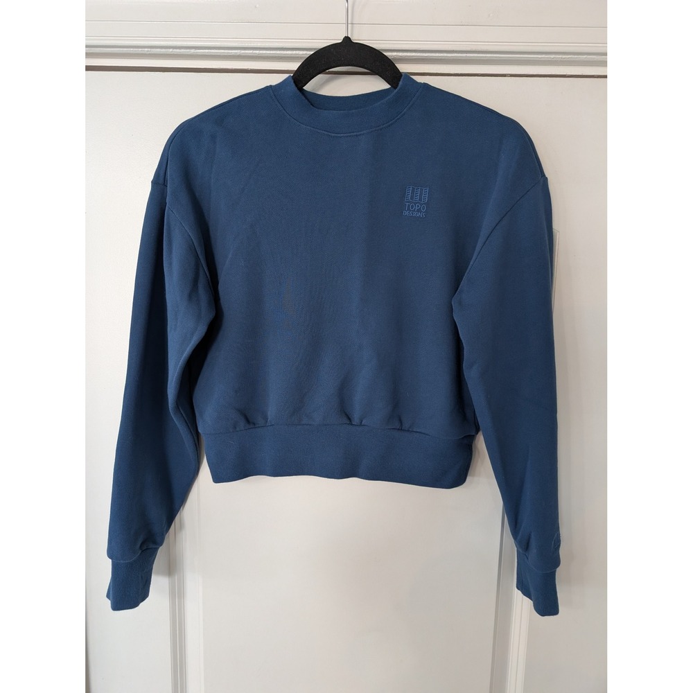 Topo Designs Womens XS‎ Blue Organic Cotton Cropped French Terry Sweatshirt